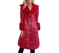 Generisch Trench 2026 pour femme avec cuir synthétique - Long manteau - Col synthétique - Manches synthétiques - Boutonnière, rouge, 4XL