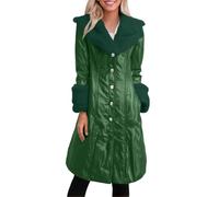 Generisch Trench 2026 pour femme avec cuir synthétique - Long manteau - Col synthétique - Manches synthétiques - Boutonnière, Vert, XXL