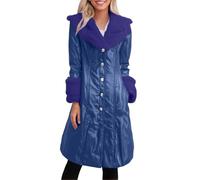 Generisch Trench 2026 pour femme avec cuir synthétique, manteau long, col synthétique, manches synthétiques, boutonnière, bleu, XXL