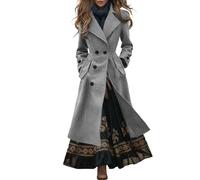 Generisch Trench long pour femme au design western avec double boutonnière pour des tenues d'automne tendance et élégantes au quotidien, gris, XL
