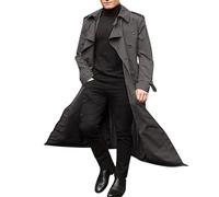 Generisch Trench pour homme long automne - Manteau pour homme - Longueur moyenne - Coupe droite - Trench - Double boutonnage - Tendance - Avec ceinture à revers - Coupe-vent - Couleur unie - Loisirs