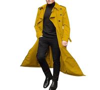 Generisch Trench pour homme long automne - Manteau pour homme - Longueur moyenne - Coupe droite - Trench - Double boutonnage - Tendance - Avec ceinture à revers - Coupe-vent - Couleur unie - Loisirs