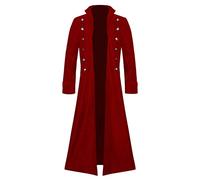 Generisch Trench rétro steampunk pour homme - Veste gothique vampire - Queue d'aronde - Style militaire - Bouton - Manteau formel Renaissance victorien - Vintage gothique - Costume médiéval, rouge, L