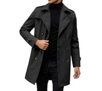 Generisch Trenchcoat Homme Long Double Boutonnage Manteau Imperméable Coupe-Vent Veste Fonctionnelle Manches Longues Revers Coupe Ajustée Veste en Une Seule Couleur Décontractée Veste d'Extérieur