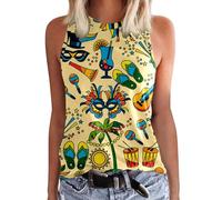 Generisch Tunique pour femme - Col rond - Imprimé floral - Débardeur plissé ample - Sans manches - Sexy - Tenue bohème rétro - Élégant - Léger - Gilet confortable, R jaune, XXL