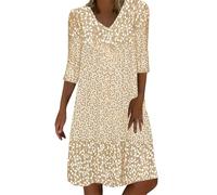Generisch Une robe mi-longue avec manches mi-longues et col en V et motif floral pour femme, Orange, L