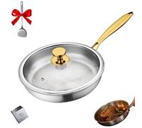 Generisch Upgrade Tovara Titanium Pro Poêle en titane martelé avec poignées luxueuses plaquées or, anti-adhésive, résistante aux rayures, passe au lave-vaisselle, avec couvercle, 32 cm