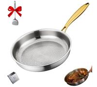 Generisch Upgrade Tovara Titanium Pro Poêle en titane martelé avec poignées luxueuses plaquées or - Poêle en titane anti-adhésive anti-rayures - Passe au lave-vaisselle (sans couvercle, 28 cm)