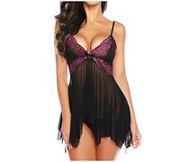 Generisch V Sleepwear Ceinture Femmes Fleurs Pause Bébé Sous-vêtements Dentelle Décolleté Chemise, rouge, XXL