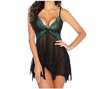 Generisch V Sleepwear Ceinture Femmes Fleurs Pause Bébé Sous-vêtements Dentelle Décolleté Chemise, vert, 3XL