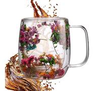 Generisch Verre à thé avec de véritables fleurs séchées - Tasse à café à double paroi isolée avec - Tasse design pour, lait et jus - Artisanat floral