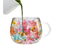 Generisch Verres à double paroi, isothermes floraux, 250 ml, avec couche résistante à la chaleur, tasse en borosilicate, récipient à boissons avec style élégant, accessoire de maison pour