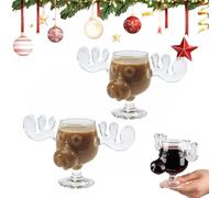 Generisch Verres de Noël en verre d'élan - Verres de Noël - 2025 - Verres à mousse d'élan - Vacances nationales de Noël - Transparents - Cadeaux de vacances pour café, thé, boissons
