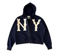 Generisch Veste à capuche brodée NY et LA pour hommes et femmes, manteau sweat surdimensionné décontracté, bleu, S