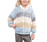 Generisch Veste à capuche en polaire 2026 pour fille avec fermeture éclair sur le devant, vêtements d'extérieur confortables pour temps froid aventure en plein air, bleu clair, 5-6 ans