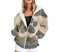 Generisch Veste à capuche pour femme avec empreinte de patte mandala - Veste zippée colorée de style bohème - Sweat à capuche artistique avec imprimé intégral, Stil_y01 Noir, L