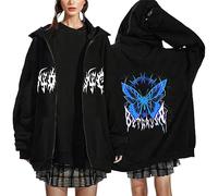 Generisch Veste à capuche pour femme avec fermeture éclair et bordure en dentelle pour les loisirs décontractés pour le streetwear gothique tendance, gris foncé, S