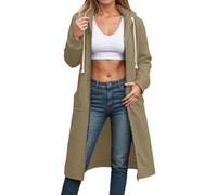 Generisch Veste à capuche pour femme - Longue et élégante - Veste de survêtement surdimensionnée - Fermeture éclair - Manches longues - Automne - Hiver - Veste de transition chaude pour femme - Avec