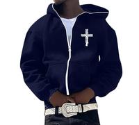 Generisch Veste à capuche pour homme avec motif croix - Veste de survêtement décontractée avec fermeture éclair - Sweat à capuche chrétien zippé pour le quotidien, Stil_k04 Bleu marine, M