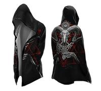 Generisch Veste à capuche pour homme, impression avec motif dragon longueur moyenne Viking Cosplay manteaux cardigan hipster longue veste de moto classique streetwear avec poche, vestes d'hiver