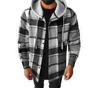 Generisch Veste à capuche pour homme Printemps Automne Boutonnière Veste polaire légère fine à carreaux Sweat à capuche épais avec poches Cardigans à manches longues en coton Coupe droite Veste