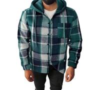Generisch Veste à capuche pour homme Printemps Automne Boutonnière Veste polaire légère fine à carreaux Sweat à capuche épais avec poches Cardigans à manches longues en coton Coupe droite Veste