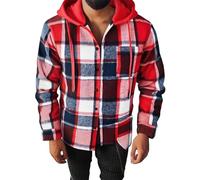 Generisch Veste à capuche pour homme Printemps Automne Boutonnière Veste polaire légère fine à carreaux Sweat à capuche épais avec poches Cardigans à manches longues en coton Coupe droite Veste