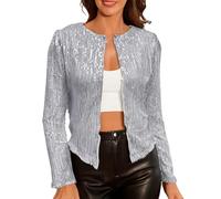 Generisch Veste à paillettes pour femme - Cardigan à paillettes ouvert sur le devant - Manches longues - Élégant cardigan - Pour fête - Boléro décontracté - Cardigan à paillettes - Manteau léger