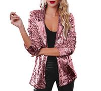 Generisch Veste à paillettes pour femme - Décontractée - Manches longues - Paillettes - Pour fête - Vêtement d'extérieur brillant, Rose, 3XL