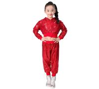 Generisch Veste à paillettes pour fille - Vêtement hip hop brillant - Vêtements de danse jazz - Hauts de performance - Avec fermeture éclair sur toute la longueur - Tenue de danse de rue - Pantalon