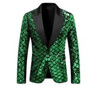 Generisch Veste à paillettes pour homme - Brillante - Coupe droite - Avec paillettes - Pour le Nouvel An des années 70 - Un bouton - Blazer pour homme - Costume de carnaval - Veste de smoking