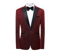 Generisch Veste à paillettes pour homme - Coupe droite - Brillante - Disco Fever - Avec paillettes - Veste de costume à paillettes - Tenue festive du Nouvel An - Un bouton - Costume de club de