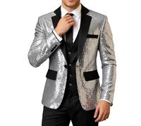 Generisch Veste à paillettes pour homme - Coupe droite - Disco Fever - Blazer décontracté brillant - Tenue de Nouvel An - Coupe ajustée - Mariage Club Blazer - Veste pour homme - Costume de carnaval
