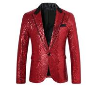 Generisch Veste à paillettes pour homme - Coupe droite - Disco Fever - Brillant - Avec paillettes - Veste de costume à paillettes - Coupe ajustée - Un bouton - Blazer pour homme - Costume de carnaval