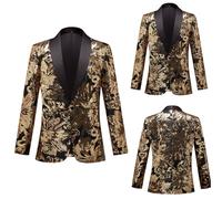 Generisch Veste à paillettes pour homme - Coupe droite - Disco Fever - Brillant - Décontracté - Veste de costume des années 70 - Club festif - Un bouton - Costume de performance - Blazer pour homme