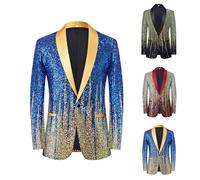 Generisch Veste à paillettes pour homme Disco Fever Regular Fit Party Casual Veste de costume à paillettes Sak Slim Fit Tenue du Nouvel An Un bouton Club Smoking Jackett Costume de carnaval