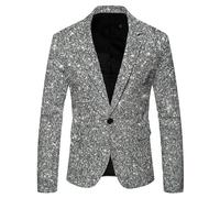 Generisch Veste à paillettes pour homme - Manches longues - Coupe ajustée - Un bouton - Pour le Nouvel An - Tenue de printemps - Costume de carnaval - Blazer des années 80