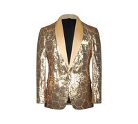 Generisch Veste à paillettes pour homme - Motif stéréo brillant - Veste de bal de promo, un bouton et un blazers - Veste de costume brillante - Costume de carnaval - Tenue de fête du Nouvel An, or, M