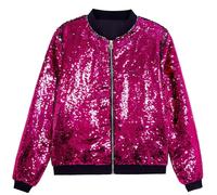Generisch Veste à paillettes pour homme - Veste bomber disco des années 70 - Légère - Veste de baseball brillante - Veste de mi-saison - Courte - Clubwear tendance pour fête et carnaval, rouge, XXL