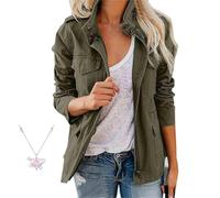 Generisch Veste Anorak Militaire Femme Légère Décontractée Fermeture Éclair Boutons-pression Utility Cargo Manteaux avec Poche Veste Marron, Vert kaki, XL