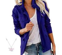 Generisch Veste Anorak Militaire Femme Légère Décontractée Fermeture Éclair Boutons-pression Utility Cargo Manteaux avec Poche Veste Marron, bleu roi, XL