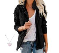 Generisch Veste Anorak Militaire Femme Légère Décontractée Fermeture Éclair Boutons-pression Utility Cargo Manteaux avec Poche Veste Marron, Noir , XL