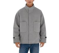 Generisch Veste aspect laine pour homme avec col montant - Veste mi-saison décontractée en coupe boxy - Veste courte moderne avec poches plaquées, Style_u02 Gris, 5XL