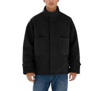 Generisch Veste aspect laine pour homme avec col montant - Veste mi-saison décontractée en coupe boxy - Veste courte moderne avec poches plaquées, Style_u01 Noir, 5XL