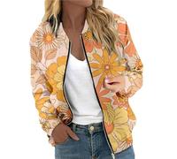 Generisch Veste bomber classique mi-saison pour femme - Motif floral - Confortable - Veste de loisirs - Veste de sport - Veste d'extérieur, Orange 01., XXL