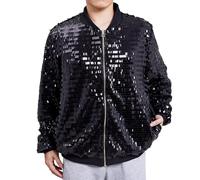 Generisch Veste brillante pour homme - Veste bomber à paillettes dorées - Manteau hiphop à manches longues - Veste mouche - Années 70 et 80 - Costume disco hippie amusant - Carnaval, Noir , 3XL