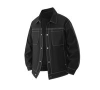 Generisch Veste cargo pour homme - Coupe ample - Fermeture à boutons - Col montant - Couleur pure - Veste de travail surdimensionnée et durable - Respirante - Coupe-vent - Veste de trekking, Noir