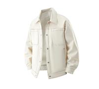 Generisch Veste cargo pour homme - Coupe ample - Fermeture à boutons - Col montant - Couleur pure - Veste de travail surdimensionnée et durable - Respirante - Coupe-vent - Veste de trekking, Blanc