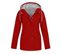 Generisch Veste coupe-vent automne et hiver pour femme - Capuche à carreaux trois en une - Combinaison d'escalade d'extérieur 2 pièces - Veste et coupe-vent, rouge, XL