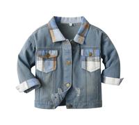 Generisch Veste coupe-vent en denim patchwork pour enfant garçon et fille, bleu, 5-6 ans